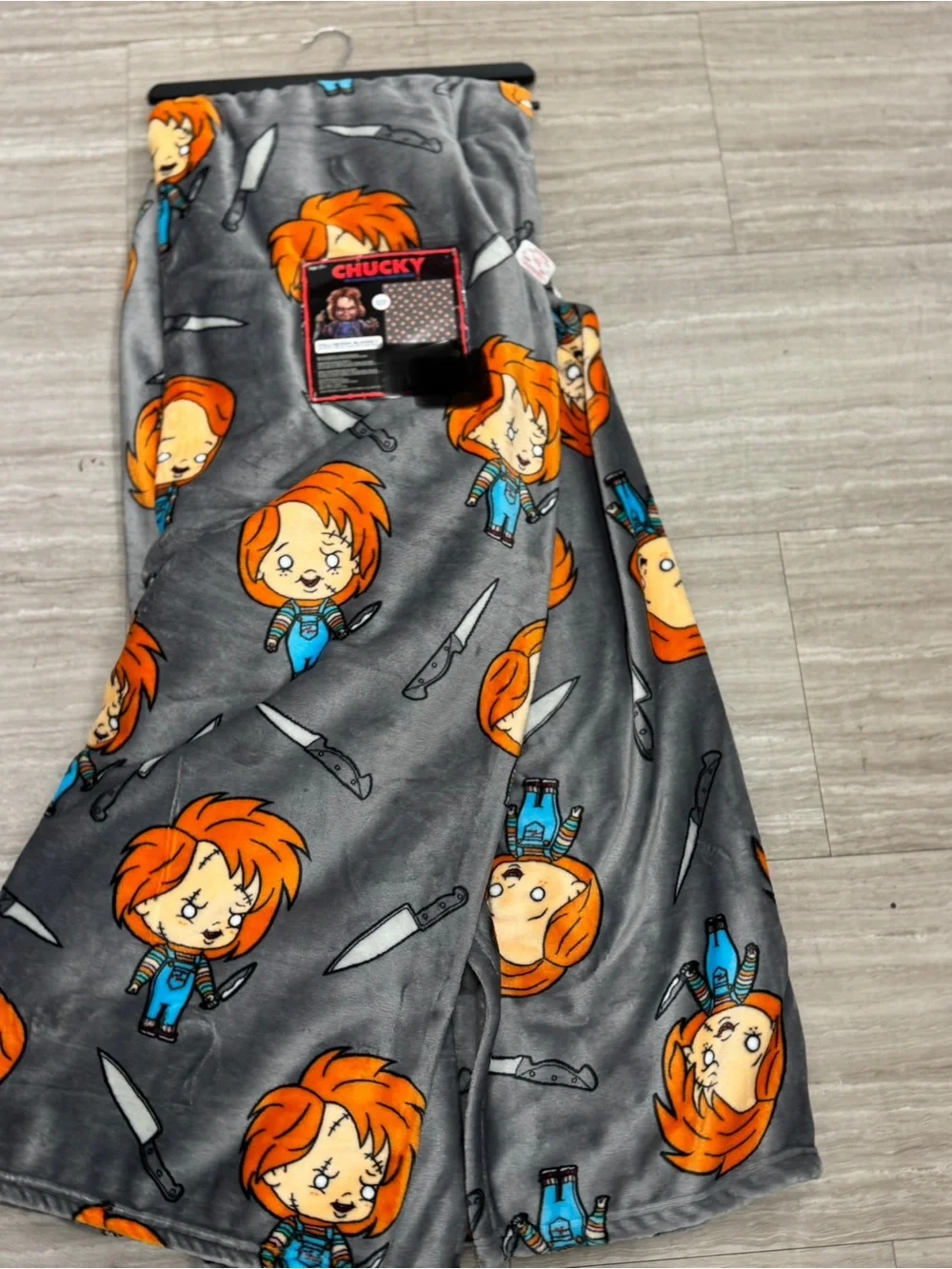 Chucky Plush Throw Blanket — Gray with Orange Chucky Print